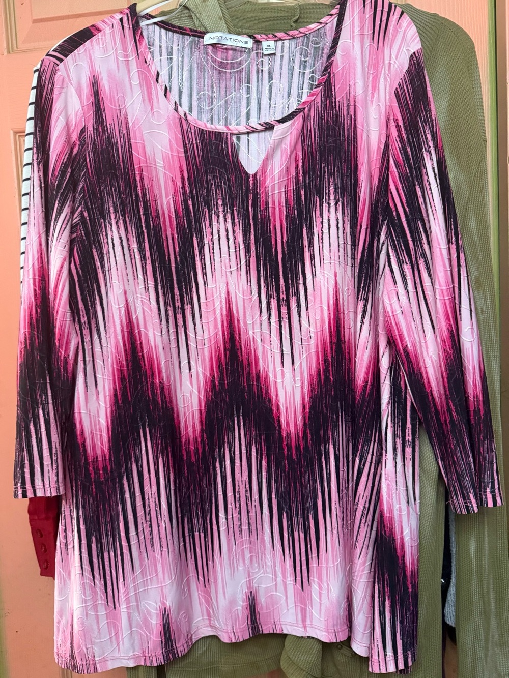 Notations Pink and Black Abstract Stripe Scoop-Neck Tunic